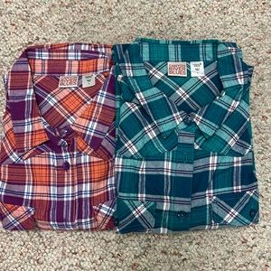 Missy Shirts Canyon river blues Plaid rolled sleeves Cotton Lot of 2